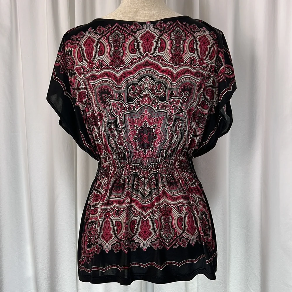 HeartSoul L Black/Burgundy Patterned Blouse - Picture 9 of 13